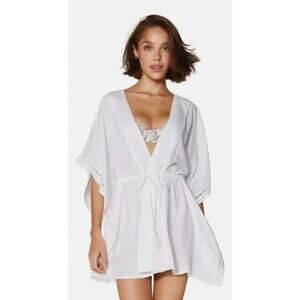 Vix by Paula Hermanny white swim coverup tie caftan with cutouts size XS
